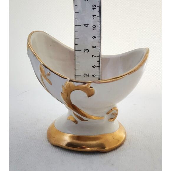 PLANTER/DECOR-23k GOLD TRIM-MCM-Cream & Gold-Small-Egg Shaped-Unique-Hand Paint - Picture 12 of 13